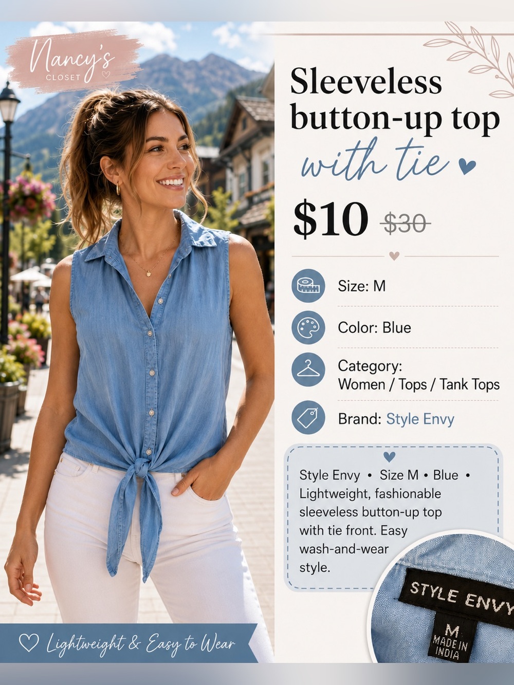 No sleeve button up top with tie